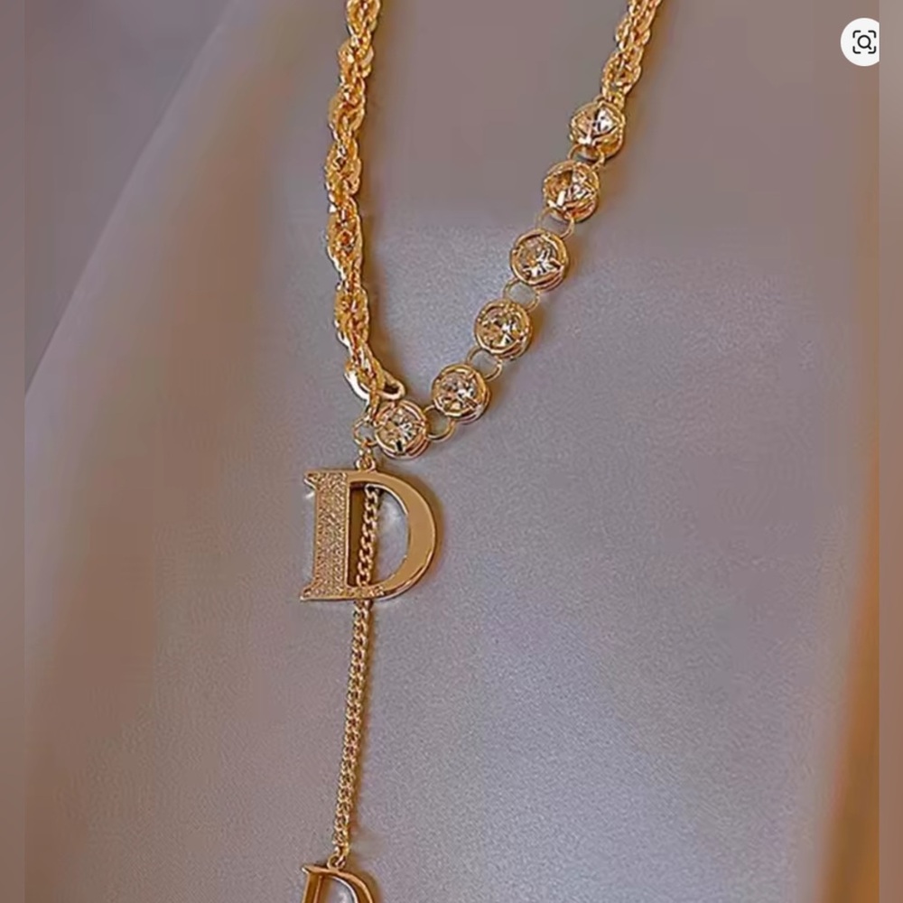 Dior Gold-Tone Crystal Bead D Initial Bracelet